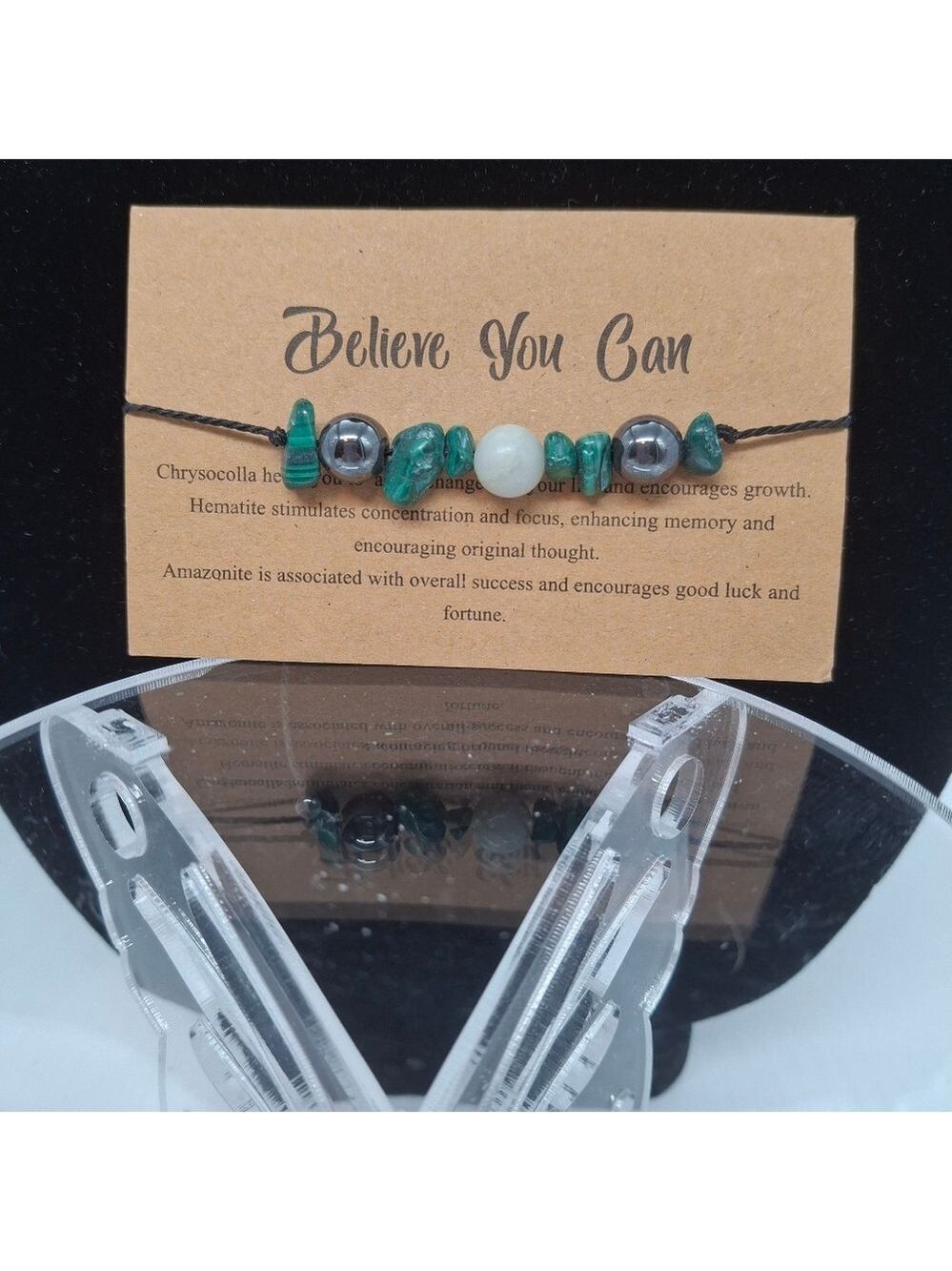Believe Green and Silver Beaded Bracelet - Picture 2 of 4